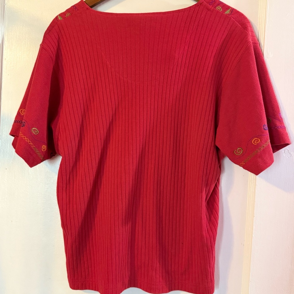 Red Ribbed Top with Embroidered spirals - Picture 2 of 3